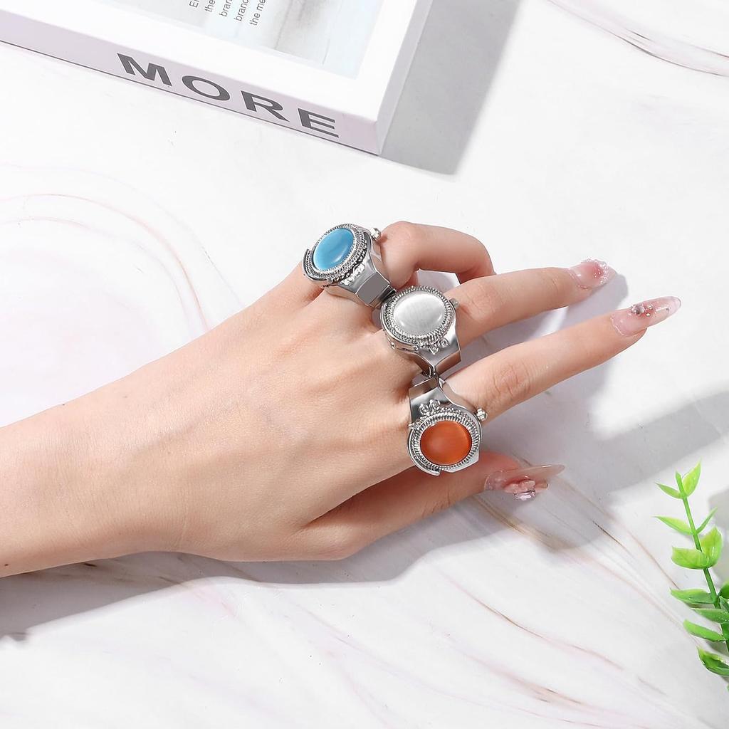 JEWELRYWE Women's Ring Watch Opal Free Size Cute Antique Ringwatch Analog Waterproof Quartz Alloy Stainless Steel Silver