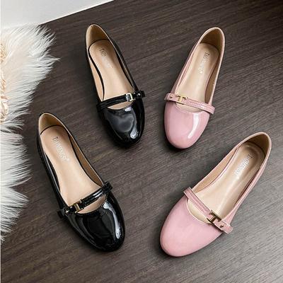 Flache Schuhe für Damen, mit Knopfriemen, Lackleder, flach, für den Weg zum Arbeitsplatz, einzelne Schuhe für Damen, Arbeitsschuhe, bequem für die Arbeit, Damenschuhe