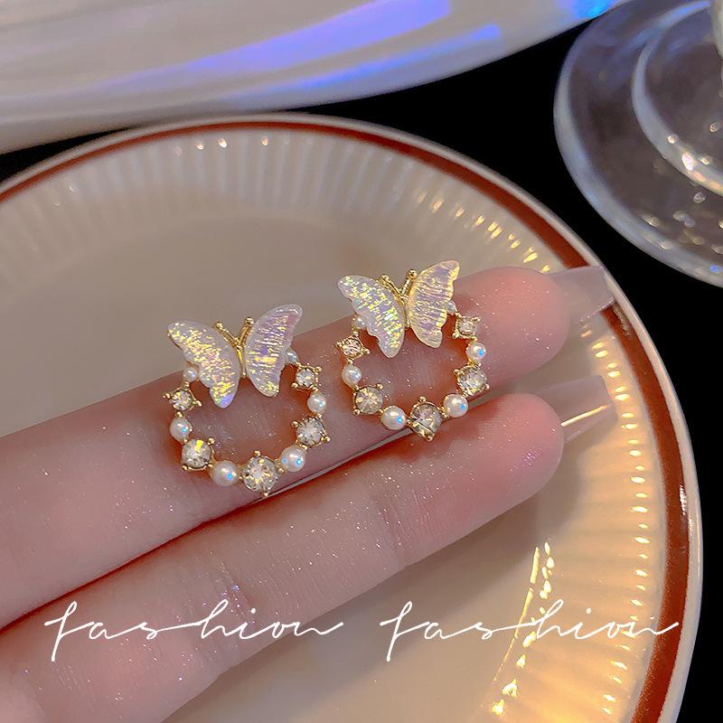 2025 Trendy Korean Micro-Inlaid Zircon Bow Earrings with S925 Silver Needle and Pearl for Women