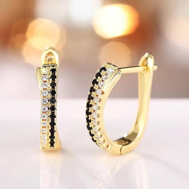 

CAOSHI Luxury Trendy Hoop Earrings for Women White and Black Cubic Zirconia Gold Color Daily Wear Exquisite Girls Accessories