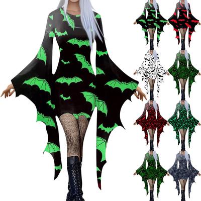 Vestido de fiesta irregular con estampado de Halloween y mangas de murciélago estilo gótico punk para mujer