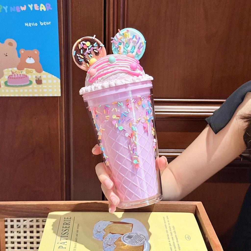 Fashion and Creative Smiley Face Water Cup Large Capacity Bingba Straw Cup Plastic Cup Exquisite Lady Gift