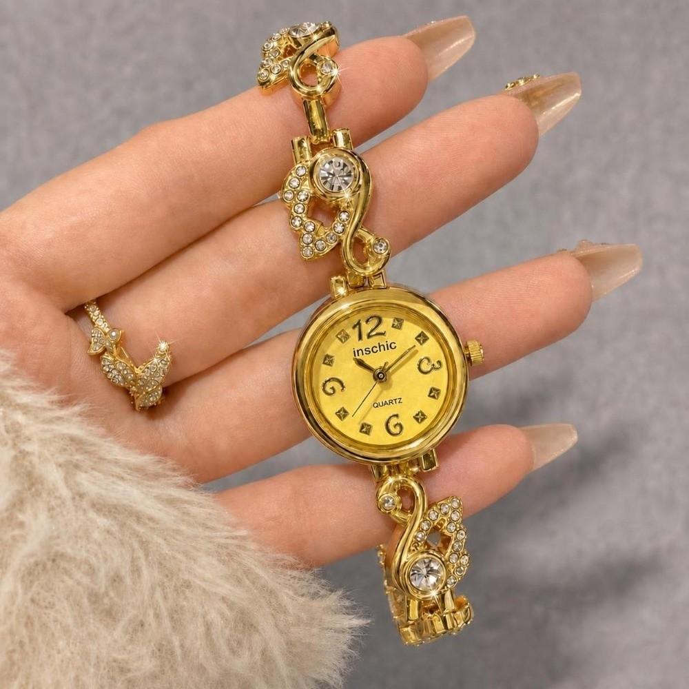 Small Dial Women Watch Round Bracelet Ladies Wristwatch Luxury Diamond Inlaid Watch Daily Use