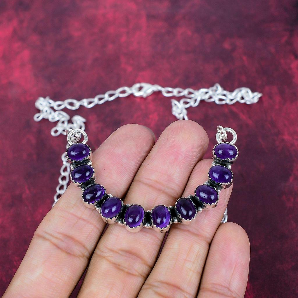 Amethyst Necklace, Gemstone 925 Sterling Silver Jewelry Necklace, Handmade Jewelry, For Anniversary Gift