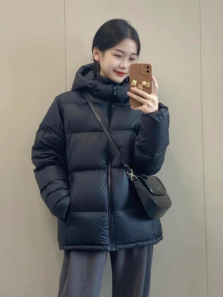 Down jacket women's short new winter white duck down thickened small couple popular winter hooded jacket