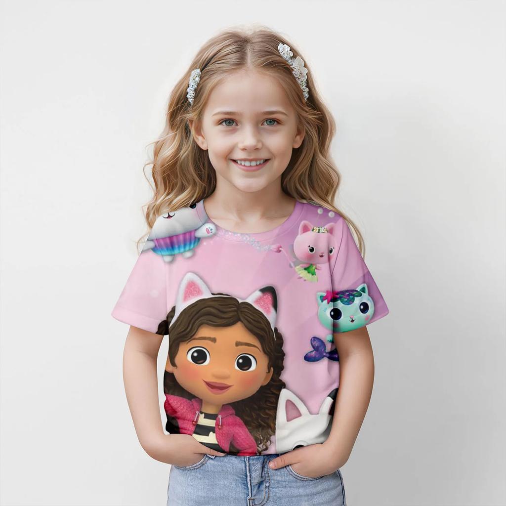 New Kids Cartoon Gabbys Dollhouse Tops Tees 3D Print  T-shirt Children Casual Short Sleeve Clothing  Girls Sports Streetwear