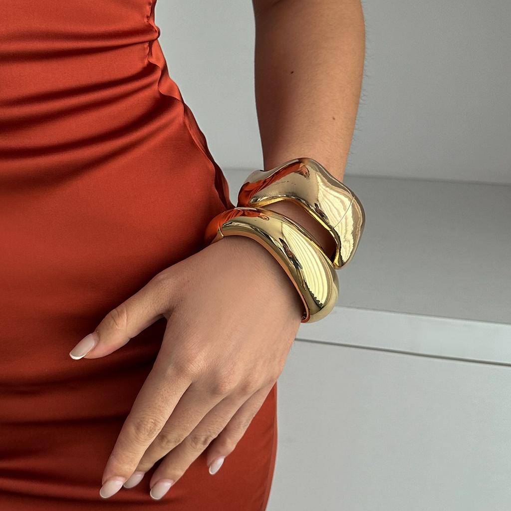 Vintage Irregular Wide Cuff Bangles Hip Hop Punk Gold copper Color Geometric Metal for Women Bracelets Men Jewelry Gifts
