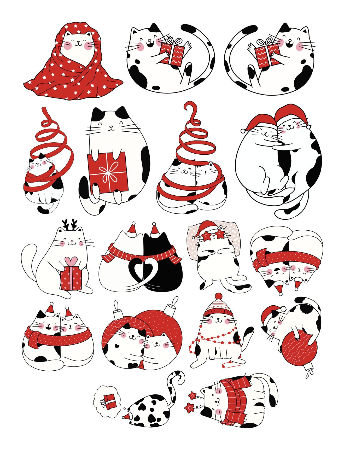 

17pcs Cute and simple lines Christmas cats Scrapbooking Stickers /Decorative Sticker/DIY Craft Photo Albums stationery planner білий