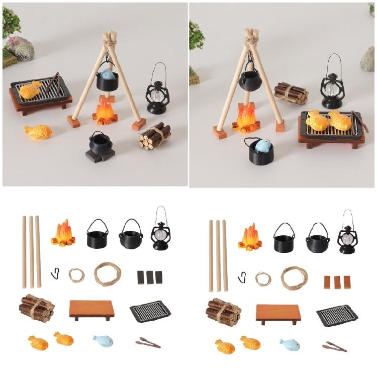 Miniatur Outdoor Camping Kochset Mit Realistischen Holzmaserungen Brennholz Und Kochutensilien Für Puppenhaus Szenen Dekorationen