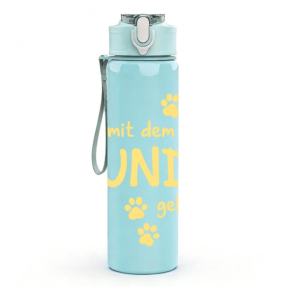 1PC Du Met Ein Hund Geht German Text 750ml Color Plastic Sports Water Bottle Leakproof Flip Straw Lid Suitable for Sports Office Home Use