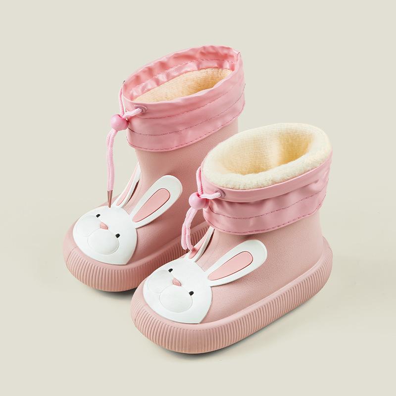 Happy Mary Children's Rain Shoes Baby Rain Boots Fleece Cute Cartoon Water Shoes Waterproof Boys and Girls Small and Medium Rubber Shoes
