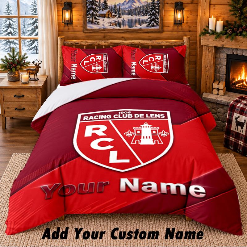Racing Club De Lens Pattern Bedding 3Pcs Set Custom Name, Bed Sheet And Pillowcases For Home Bedroom
