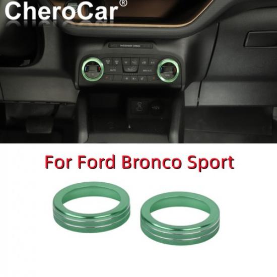 2x Car Air Condition A/C Switch Knob Trim Ring For Ford Bronco Sport + Green