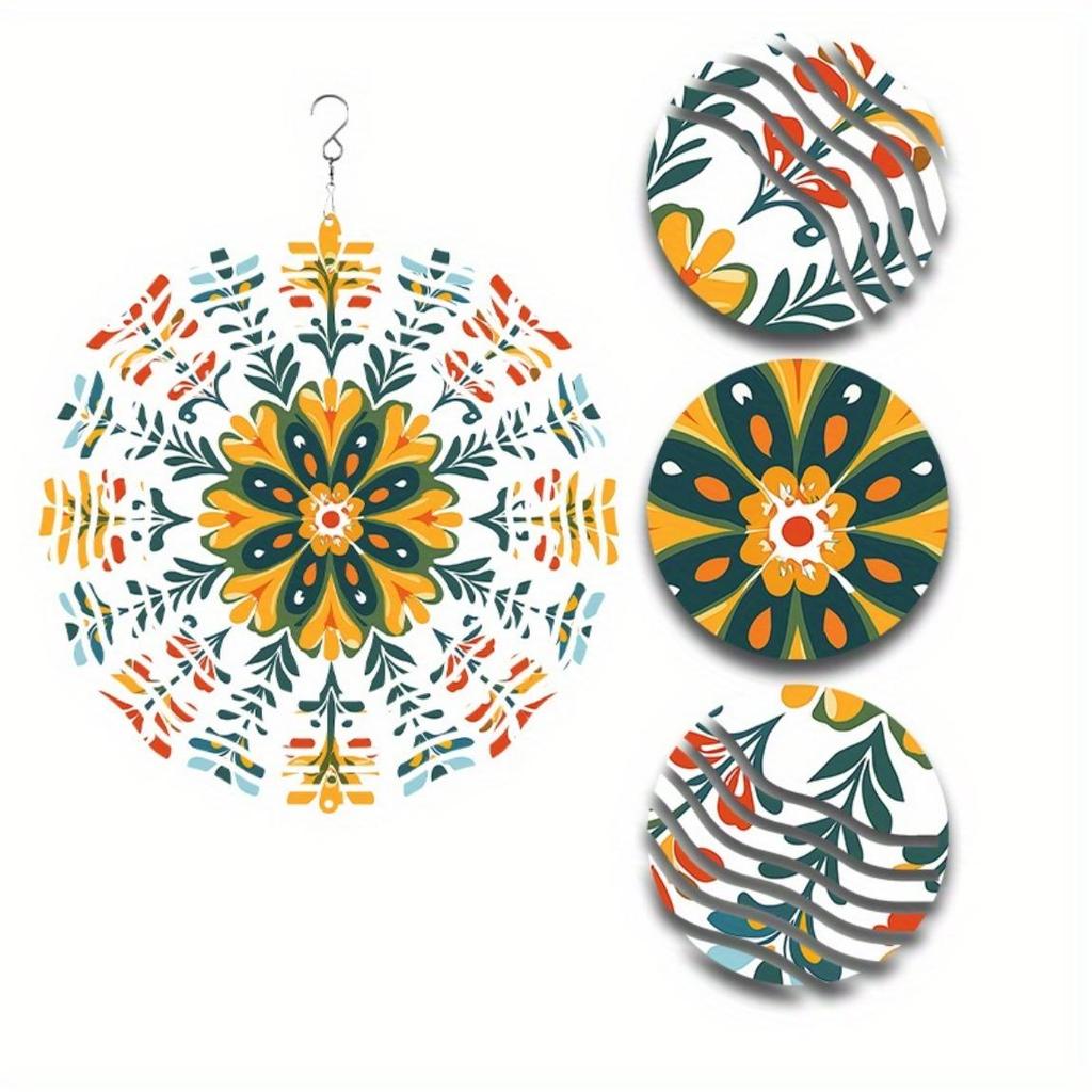 Colorful Mandala Metal Wind Chime Vibrant Floral Design Black Silhouette Outdoor Garden Decor Indoor Hanging Ornament No Power Needed All Season