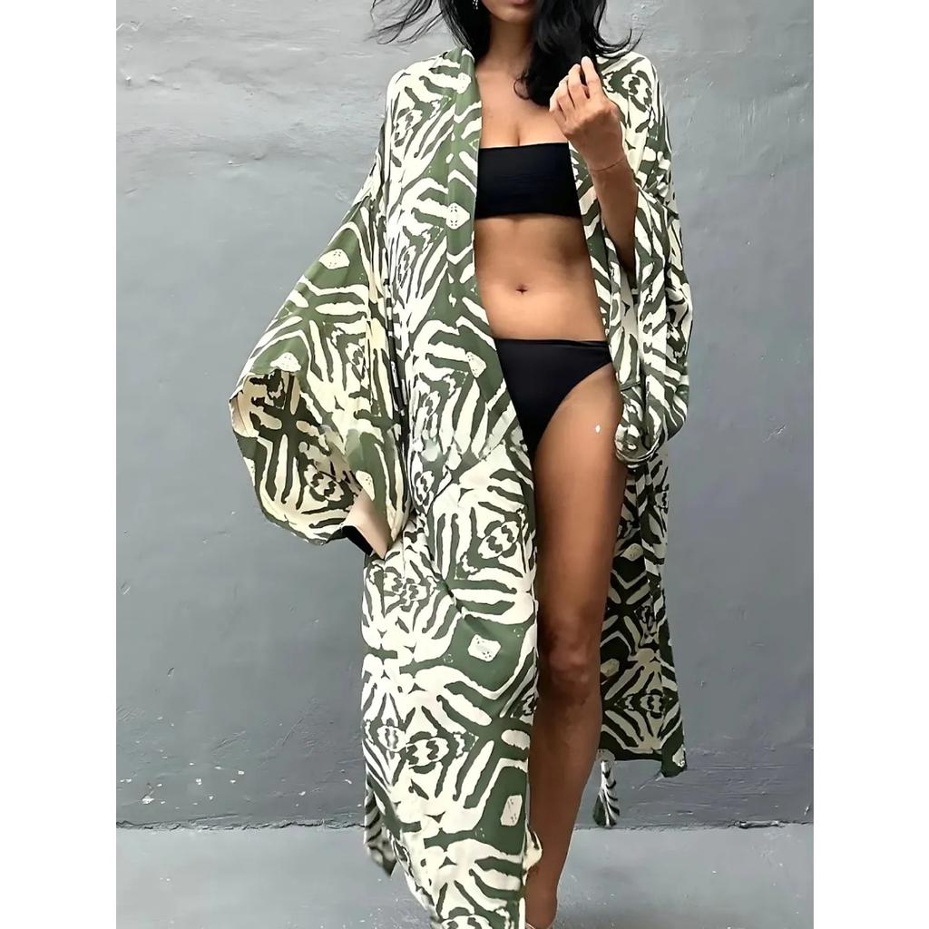 Leopard Print Long Cardigan Loose Large Size Beach Sunscreen Jacket Bikini Blouse
