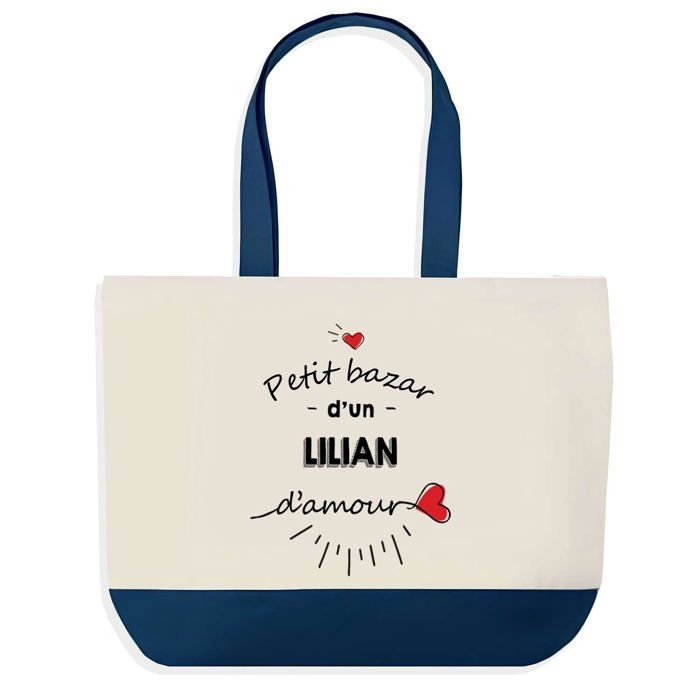 Sac shopping - PLANETEE - Bazar d'un Lilian d'amour - Fond bleu (design graphique) - Coton 40x45 cm - Fabriqué en France