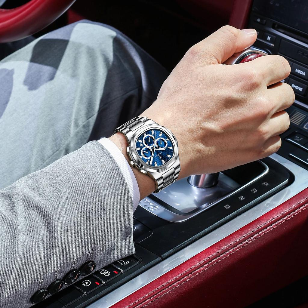 Luxury Watches For Man Multifunctional Chronograph Date Quartz Men's Clock Business Stainless Steel Gold Watchlino