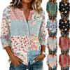 Vintage Floral Print Henley Button Neck 3/4 Sleeve Linen Cotton Blend Shirt for Women Casual Loose Fit Top