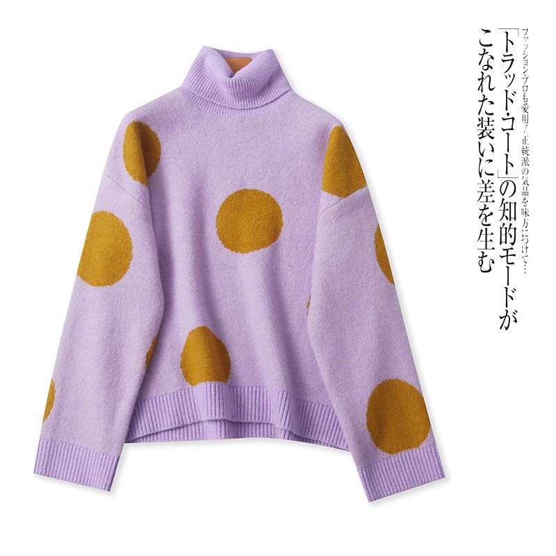 

Export European and American Single Women s Sweater 2025 New Arrival Turtleneck Pullover Color Loose Plus Size Base Ride Knitwear Purple bottom round flower S