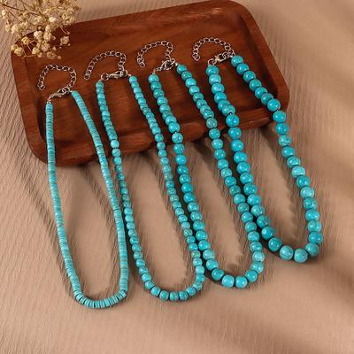 Simple Retro Turquoise Beaded Necklace Personalized Short URL Collarbone Chain Stackable Neck Chain