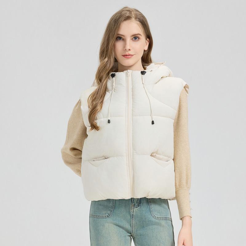 New Winter Hooded Vest Versatile Fashion Skinny Cotton Shoulder Cut Loose Ladies Cotton Vest