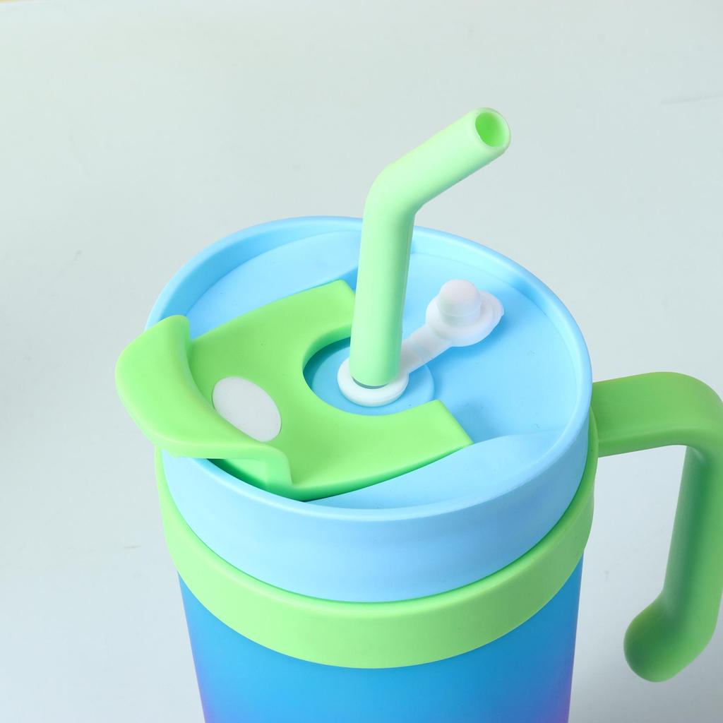 40oz Gradient Plastic Cup Set: Large Capacity, Portable Handle, Ice King Cup with Straw & Lanyard
