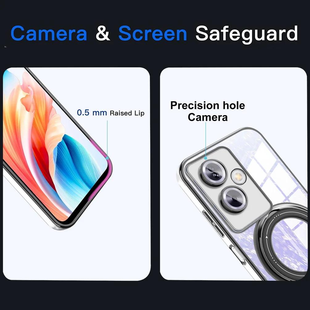 Plating Ring Magnetic Support Transparent Magsafe Phone Case For OPPO A79 A57 A77 A77S A17 A17K A53 A53S 4G 5G Seismic Case