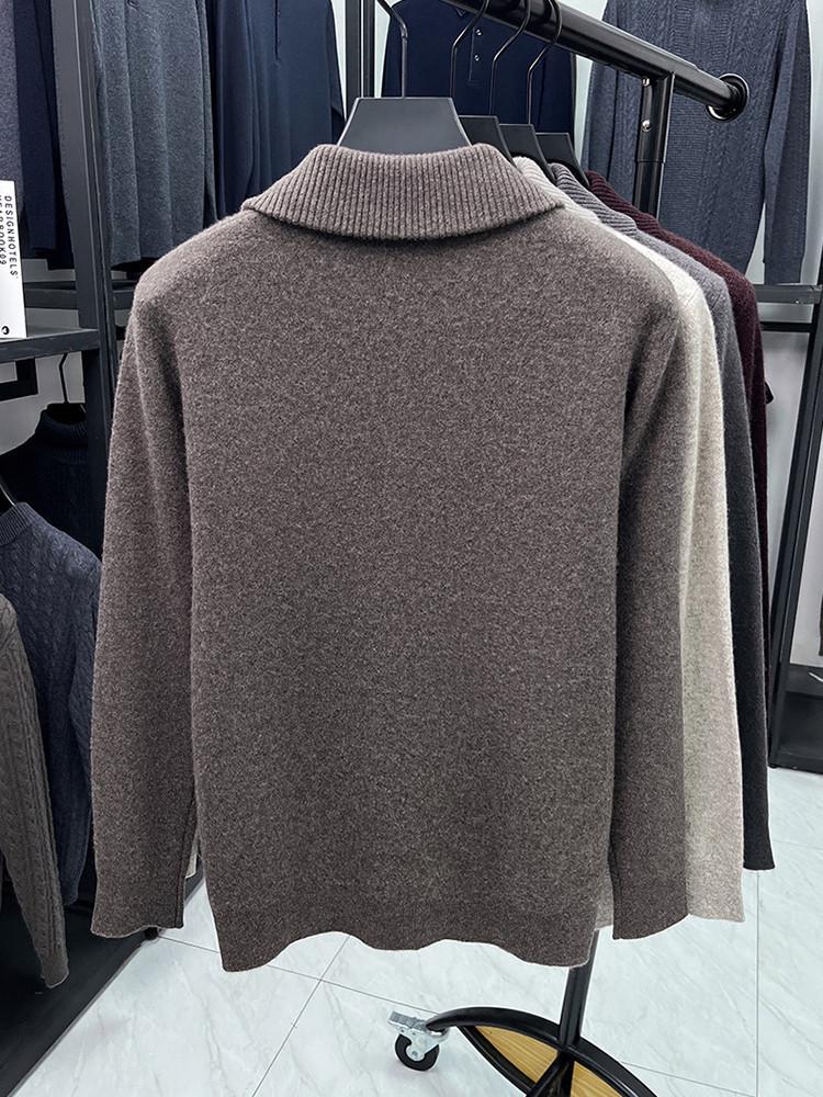 Hengyuanxiang Men's High-End Wool Lapel Zipper Sweater - 2025 Autumn/Winter Thick Knitwear