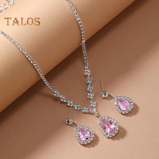 1 Set Women Jewelry Set Rhinestone Necklace Earrings Prom Wedding Party Bride Water Drop Dangle Earrings Formal Occasions Neck Jewelry