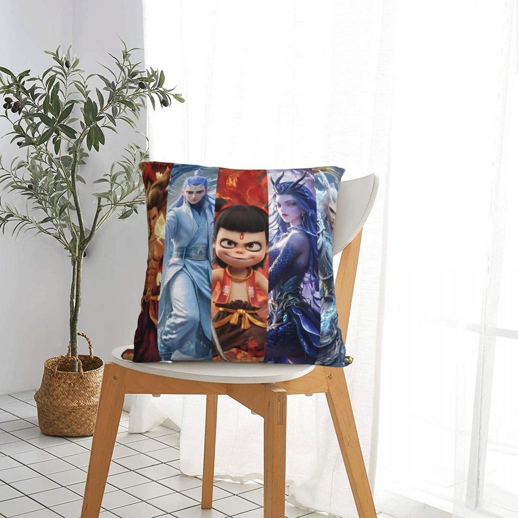 Nezha Birth Of The Demon Child Pillow Cases Ne Zha Cartoon Movie Cushion Covers Zippered Decor Pillowcover For Seat 40X40Cm