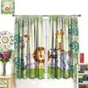Cartoon Animals Curtains Kids Wildlife Tropical Flowers Palm Leaves Window Treatments for Boys Girls Nursery Bedroom Classroom