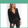 Blusa da Donna a Maniche Lunghe, Colore Unito, Schiena Scoperta, Benda, Top Larghi Incrociati, Fiocco
