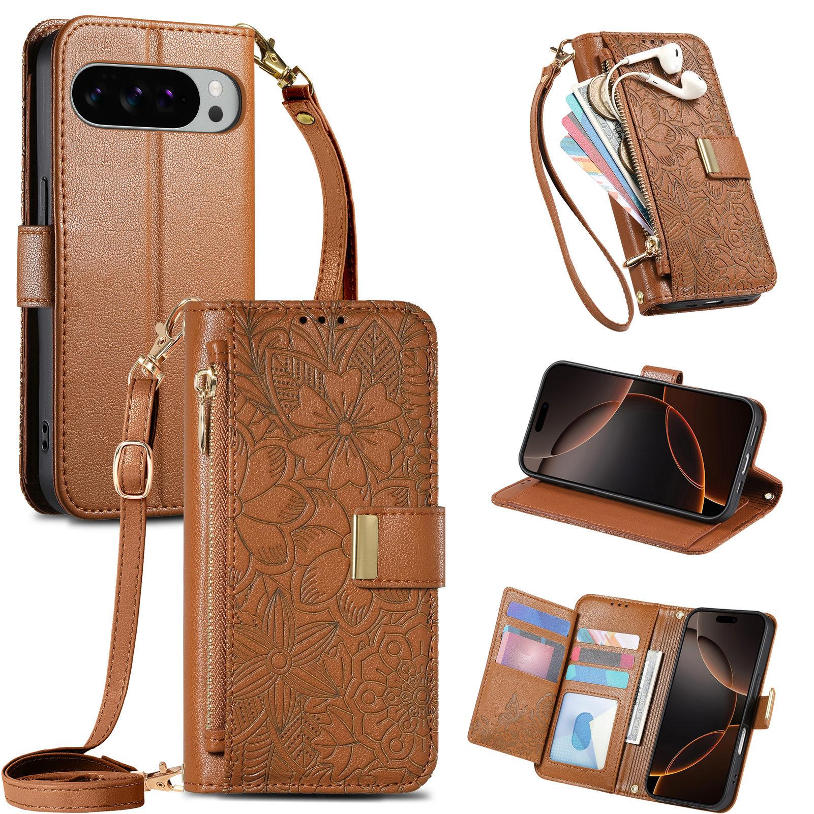 

Crossbody Wrist Strap Leather Flip Wallet Card Holder Phone Case for Google Pixel 9 10 Pro XL10A 9A Protection Shockproof Cover Google Pixel 9 ProXL