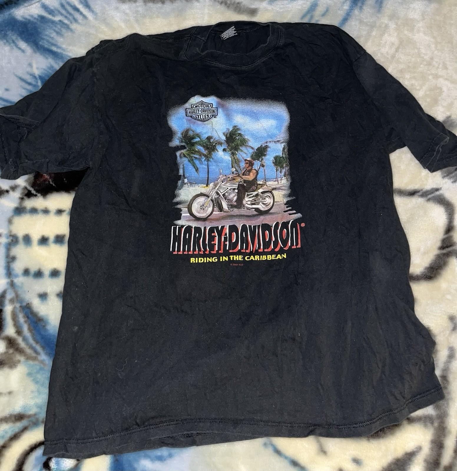 Vintage 2001 Harley Davidson Biker Motorcycle Graphic St Marten Shirt L