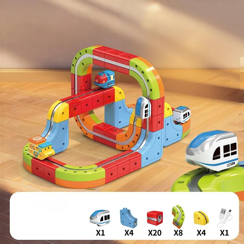 Children Magic Track Train Electric Assembled Building Blocks Magnetic Rail Car Maze Educational Toys for Kids Christmas Gifts