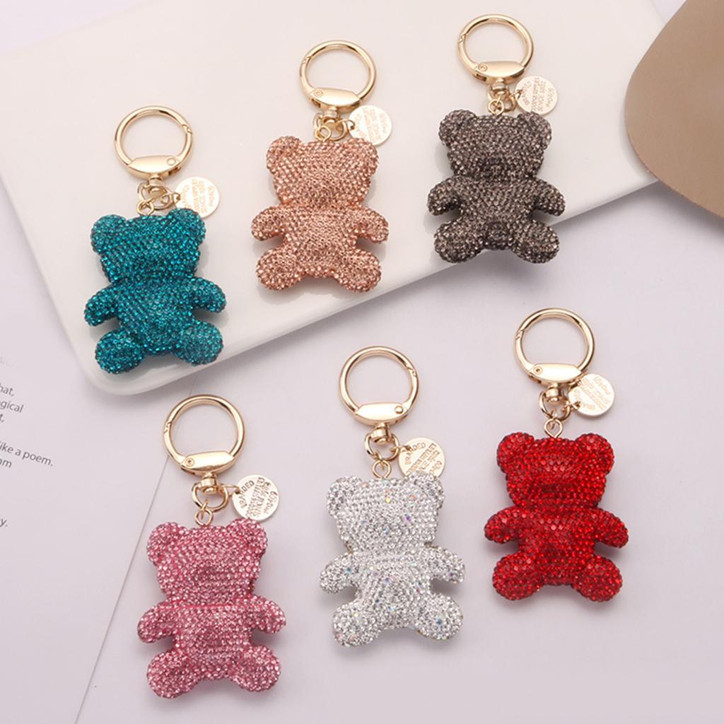 Cartoon Bear Keychain Pendant Cute Rhinestone Bear Keyring Charm Decorations Bag Keyring Hanging Ornament Car Keys Ring