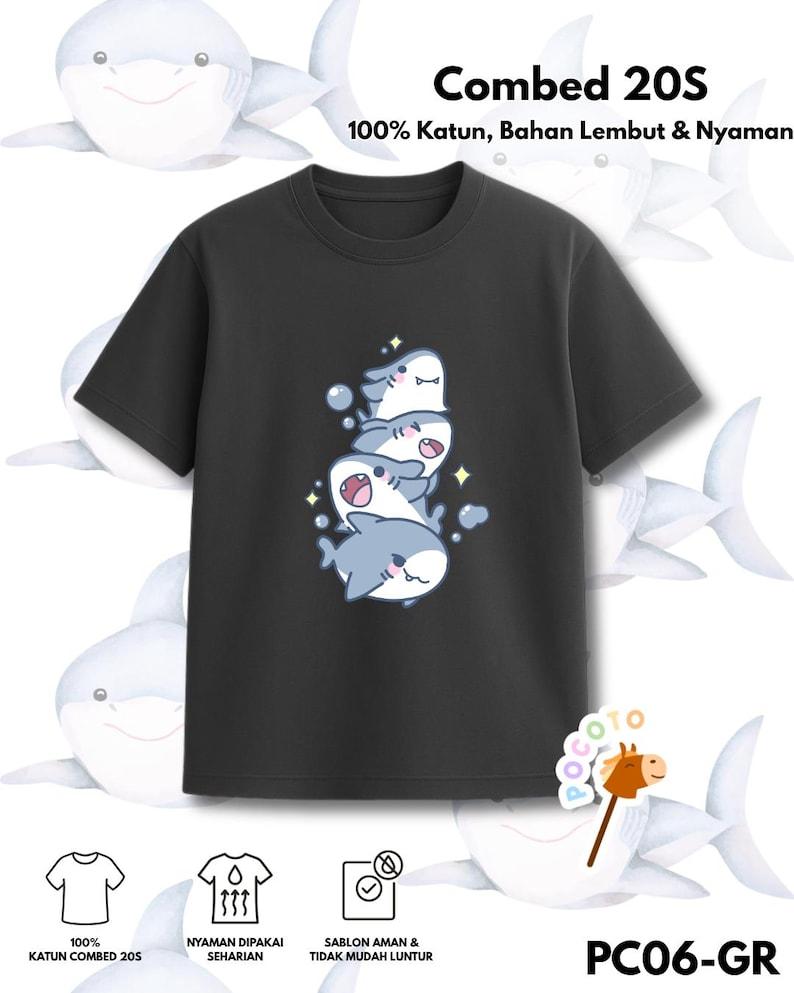 Cute Shark, Animal Cartoon Graphic Tee, 100% Combed Cotton 140
