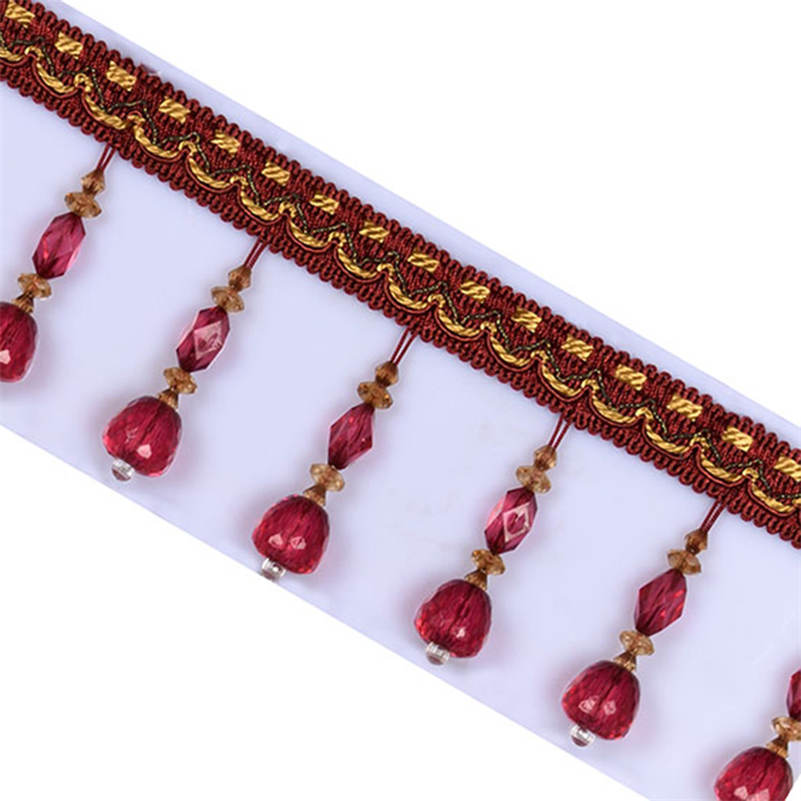Cortina de cuentas de cristal de 2/4/6 metros con flecos y borlas de encaje, cinta ancha para manualidades, costura hecha a mano, accesorios para ropa y cortinas