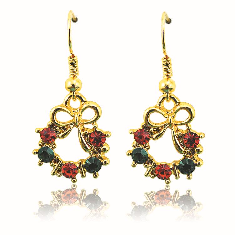 

Elegant Gold-Plated Bowknot Rhinestone Earrings - European & American Christmas Jewelry 15x18mm