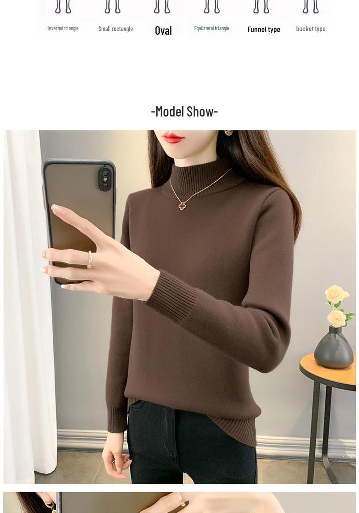 2025 Women's Velvet Knit Half-Turtleneck Sweater: Cozy Winter Base Layer Top