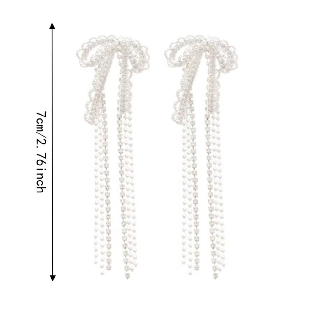 Tassel Detail Bowknot Tassel Earrings Ribbon Bow French Retro Earrings Lady Gift