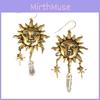 Celestial Sun Moon Star Pendant Earrings With Electroplated Finish For Girls