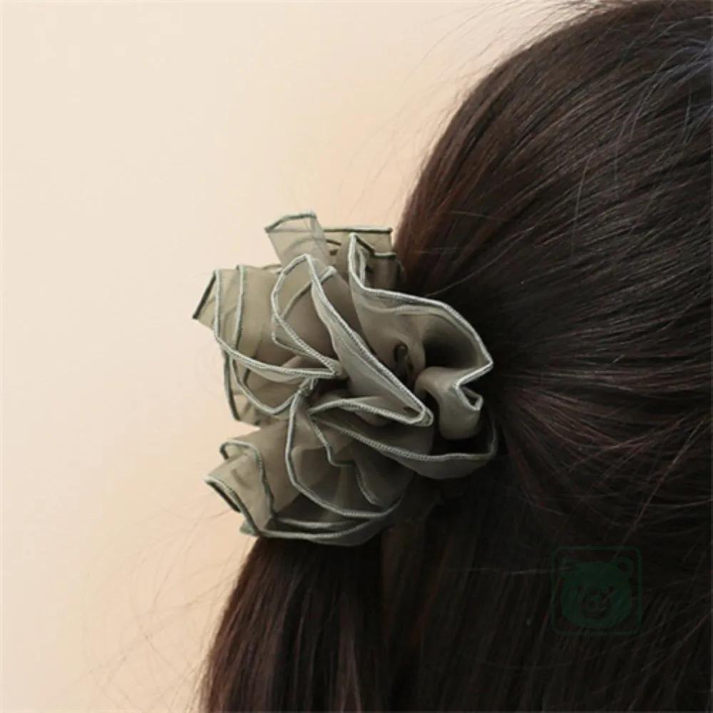 Vares Green Chiffon Scrunchie Pleated Scrunchie Handmade String Hair Scrunchie