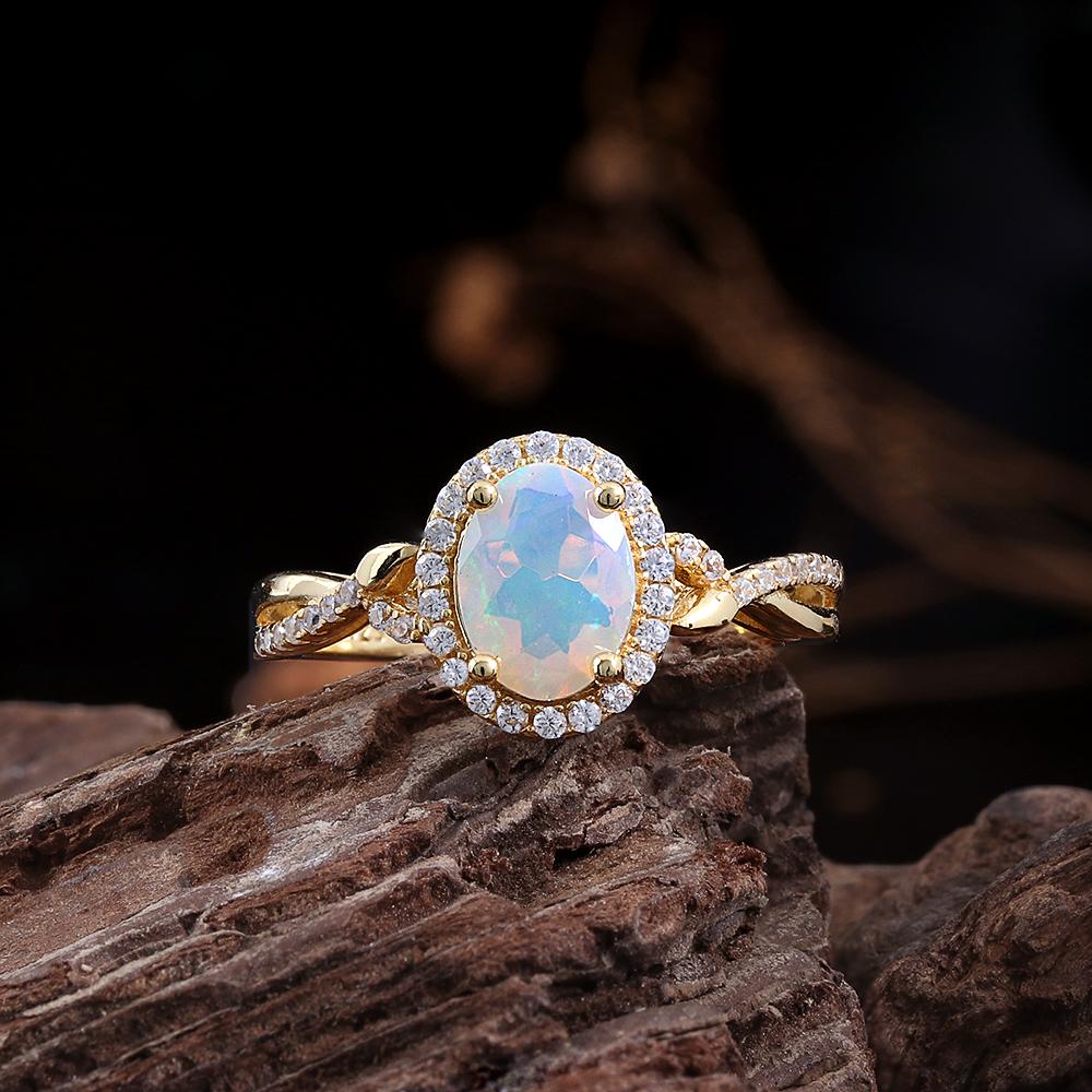 Simple Design 925 Sterling Silver October Birthstone Ring Natural Opal Fine Jewelry Gemstones for Women's Engagement Gifts