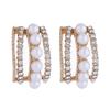 Trendy C-Shaped Faux Pearl and Diamond Stud Earrings