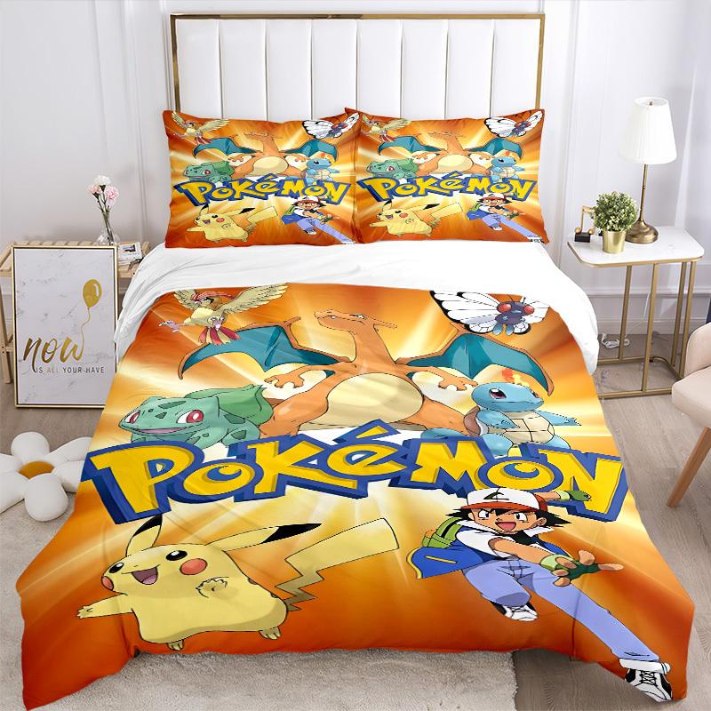 3pc Pokemon Characters Bedding Set Guest Room Bedroom Decor Christmas Halloween Decor Birthday and Holiday Gifts- All Seasons 3pcs Quilt 094