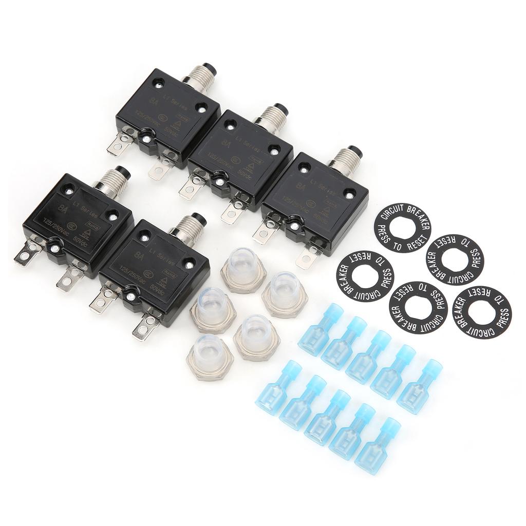 8A Thermal Circuit Breaker with Quick Connect Terminals Waterproof Cap Push Button Manual Reset