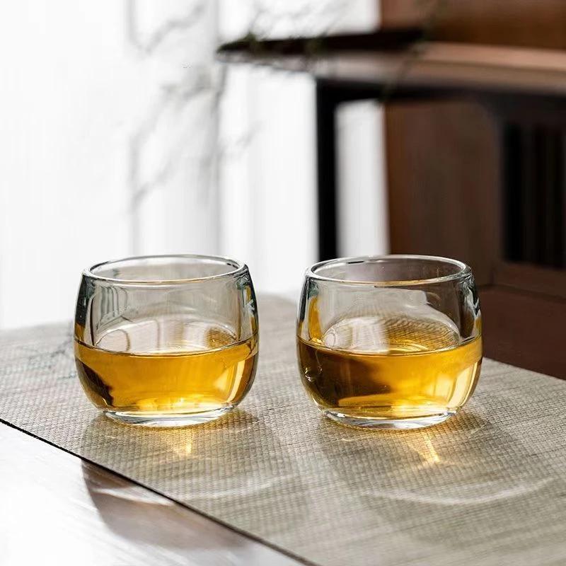 Set von 6 Kristall-Daumenring-Bechern: Transparente Wein-, Tee- und Wassergläser