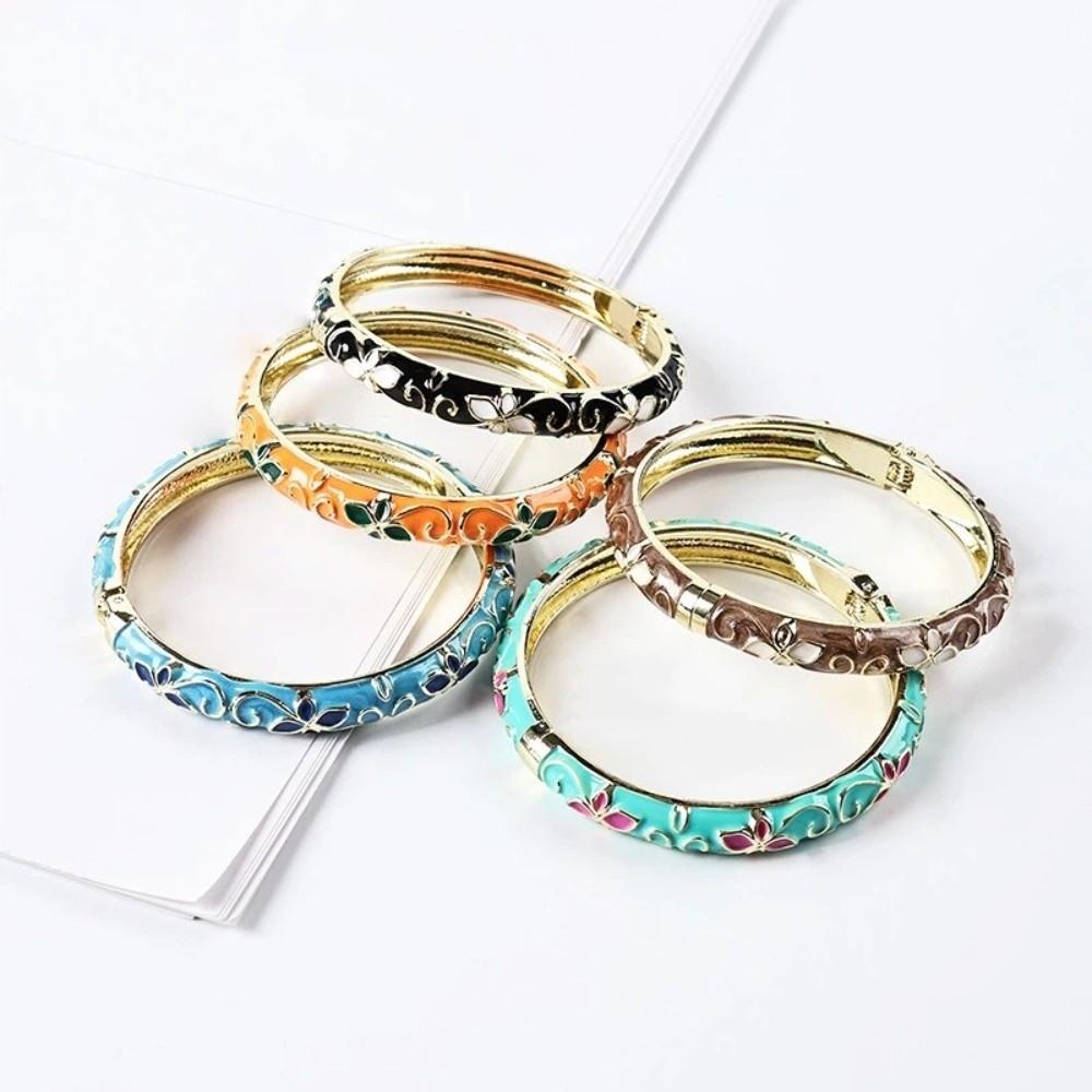 Traditional Flower Bangle Colorful Women's Hand Bracelet Handicraft Vintage Cloisonne Bangle Girls