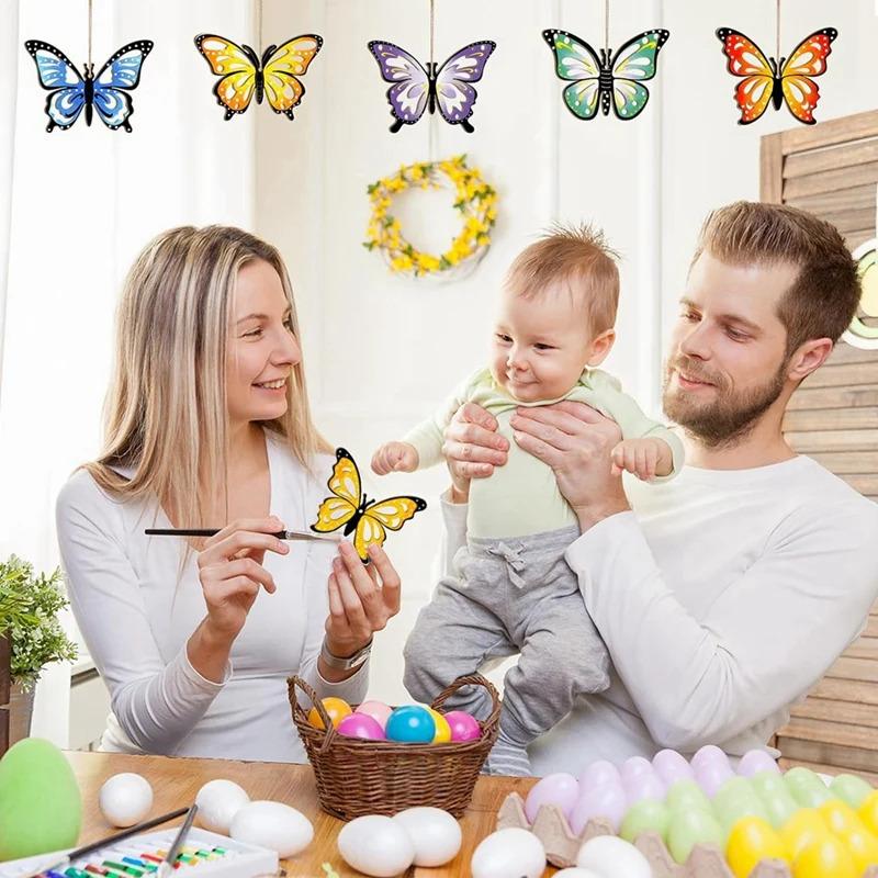 Wooden Butterfly Decorations, 8-Piece Set, Handcrafted, Hollow, Unfinished Graffiti DIY Crafts, 8 Artistic Styles, Hanging Paint